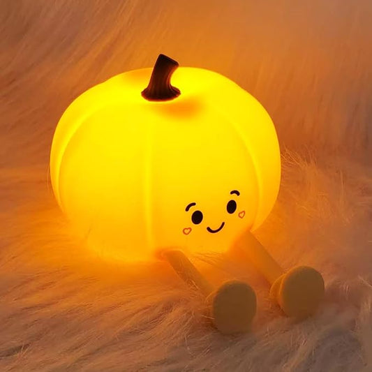 loatme Night Light for Kids, Rechargeable Dimmable Silicone LED Nightlight, Baby Nursery Night Lamp, Touch Squishy Lamp, Halloween Gifts for Girls, Boys, Toddler Room Decor, Pumpkin