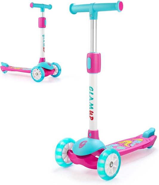 GLAMUP Kids Kick Scooter 3 Wheels, Kids Scooter Height Adjustable Handlebar, Lean-to-Steer System & Easy-Folding Mechanism, Ages 3-14 Boys and Girls
