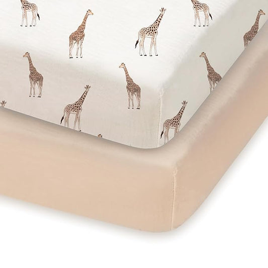 Pack and Play Sheets Fitted, Mini Crib Sheets 2-Pack for Pack N Play Mattress, Stretchy Playard Sheet, Soft and Breathable
