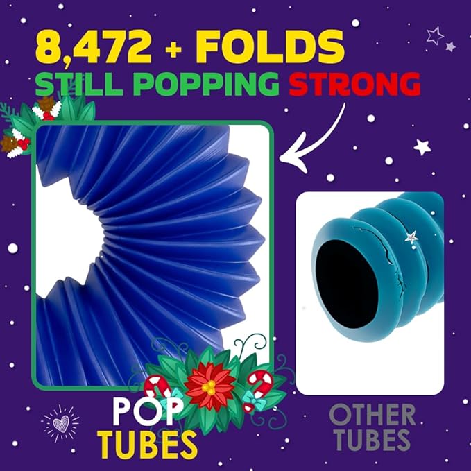 Nutty Toys Pop Tubes - Large 4-Pack Sensory Toys - Creative STEM Learning for Kids and Toddlers - Connect & Pop! Top ADHD Autism Fidget 2025, Best Boy & Girl Christmas Stocking Stuffers Gifts Idea