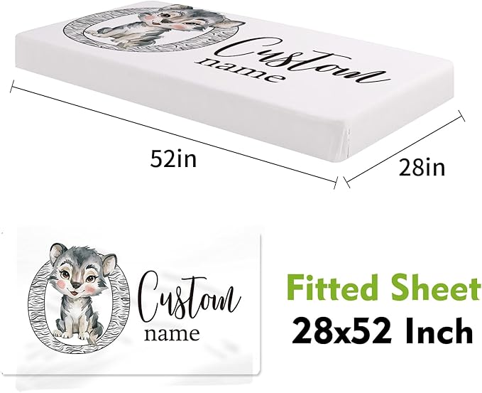 Personalized Baby Crib Bedding Set, Custom Name Little Wolf Baby Bedding 2-Pcs Set - Soft Double Layer Dotted Blanket and Fitted Sheet, Nursery Bedding for Newborn Boys Girls, Perfect Shower Gift