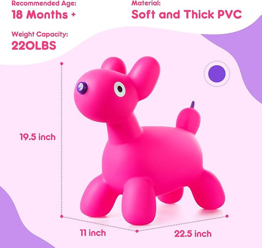 Upper Rider Bouncy Horse Dog Hopper for Toddlers, Bouncy Pals Inflatable Ride-on Animals for Kids, Jumping Horse Hopping Toys Gifts for Boys Girls 18 Months 2 3 4 5 6 Years Old, Pink Balloon Dog