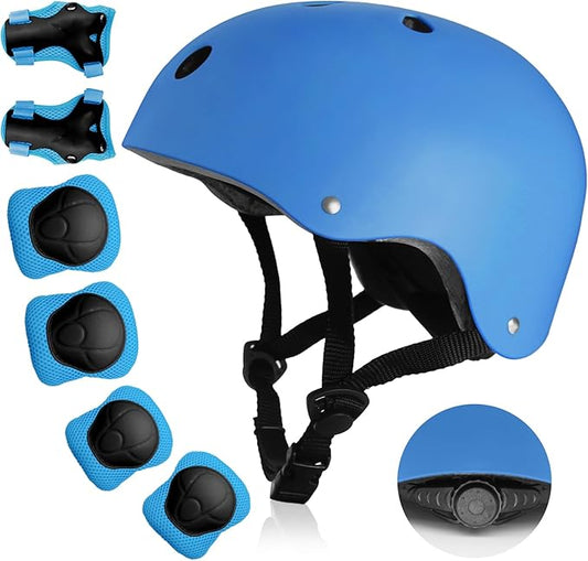 Kids Bike Helmet, Toddler Helmet for Kids Ages 3-5-8, Skateboard Helmet with Knee Elbow Wrist Pads for Boys Girls, Adjustable Protective Gear Set for Skating Bicycling Roller