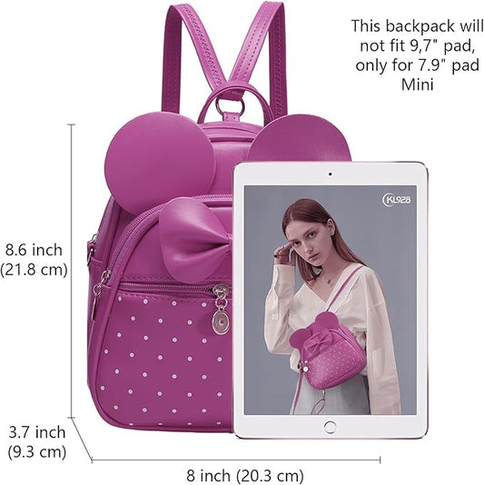 KL928 Girls Mini Backpack Bowknot Polka Dot Cute Small Daypacks Convertible Shoulder Bag Purse for Women