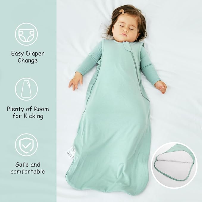 Supersoft Rayon Made from Bamboo Sleep Sack 18-24 Months 0.5 Tog Lightweight Toddler Sleep Sack 2t Baby Wearable Blanket with 2-Way Zipper Summer Unisex Sleeping Bag for Babies - Green