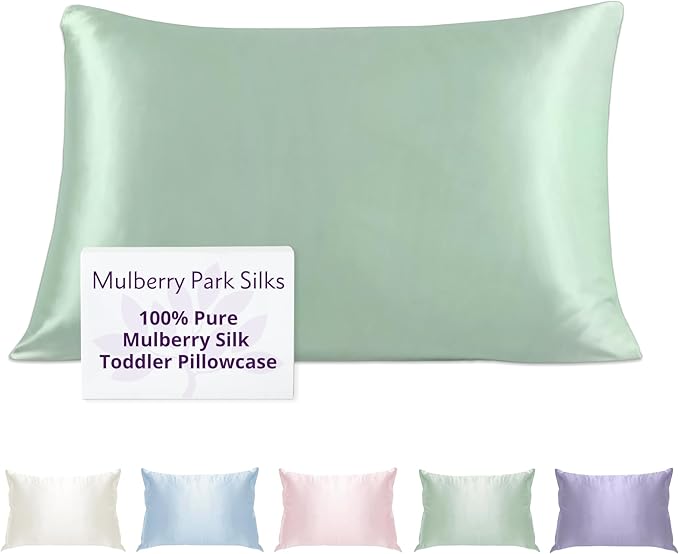 Mulberry Park 19 Momme Silk Pillowcase for Kids & Toddlers - Prevents Bed Head & Frizz, Gentle on Delicate Skin & Hair - Grade 6A Pure Mulberry Silk - 13" x 19" / Goodnight Green