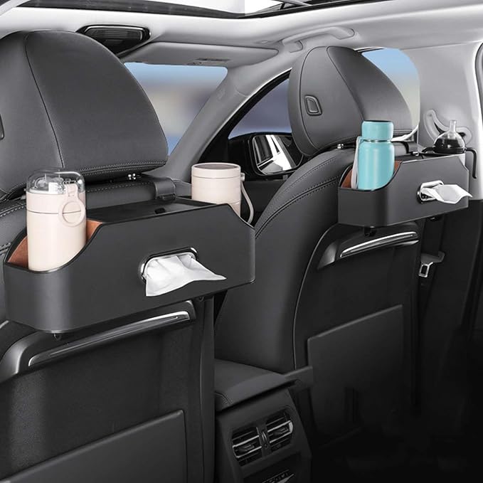 OJEYDFU 3-in-1 Car Backseat Organizer, 2026 Upgraded Multifunctional Car Seat Back Storage Box, Backseat Car Organizer with 2 Cup Holders, Tissue Box & Hooks, Universal Car Essentials (Beige)