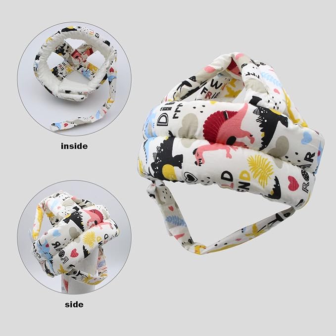 Baby Head Protector Baby Helmet for Crawling Walking, No Bumps Safety Head Adjustable Protective Cap for Walking, Playing (Dinosaur A)