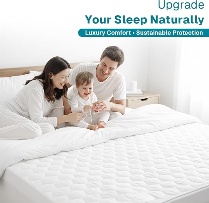 FABDREAMS Organic Quilted Mattress Protector Full Size | Mattress Pad| Mattress Cover| Naturally Breathable | Noiseless| Fits up to 17" Deep Pockets| Temperature Regulating | Full | White