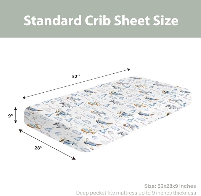 Vintage Planes Airplanes Helicopters Baby Crib Sheets Boy Girl 28"x52" Retro Stars Plane Clouds Sky Soft Stretchy Fitted Crib Mattress Cover Baby Sheet for Standard Crib & Toddler Mattress Pad
