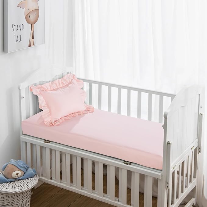 HOMBYS 3 Pieces Princess Pink CribBedding Set for Baby Girls, Ultra Soft Blush Pinch Pleat Comforter Set with Ruffles for All Season