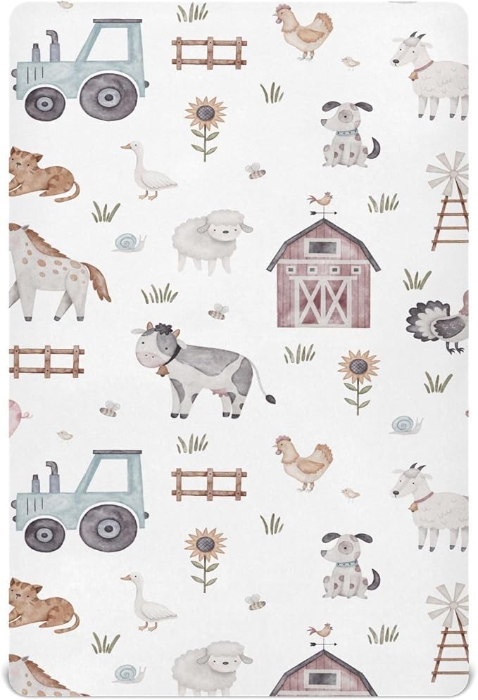 Kigai Farm House Animals Crib Sheets - Boys & Girls Cotton Crib Sheet for Standard Crib and Toddler Mattresses 28 X 52 Inch