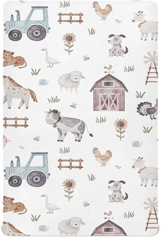 Kigai Farm House Animals Crib Sheets - Boys & Girls Cotton Crib Sheet for Standard Crib and Toddler Mattresses 28 X 52 Inch