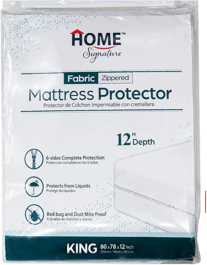 Zippered Waterproof Mattress Protector – 6-Sided Encasement, Bed Bug & Dust Mite Proof, 12” Deep Cover for Full Protection (King)