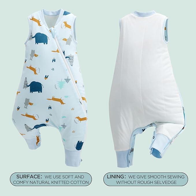 Duomiaomiao 2.5 TOG Toddler Sleep Sack 24-36 Months Cotton Winter Side Open Zipper Baby Sleep Sack with Feet, Warm Toddler Wearable Blanket