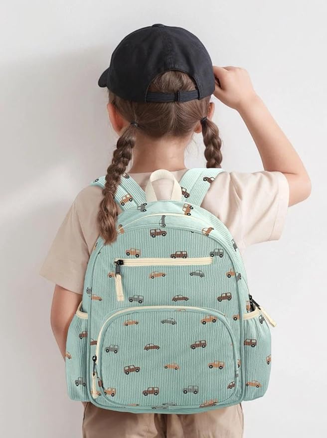 atgark Corduroy Toddler Backpack for Boys 2-5, Cute Kids Backpacks Boys - Preschool Kindergarten Backpack 13.7" H Fit Folder