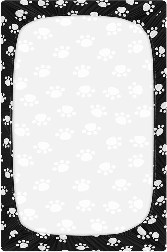 White Paw Dog Crib Sheets Soft Breathable Fitted Baby Crib Sheets Mattress Cover for Girl Boys, 52" x 28" x 9"