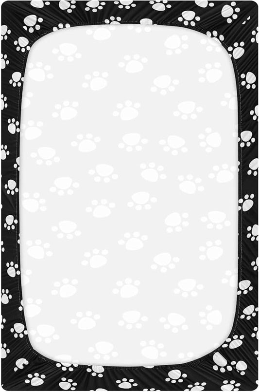 White Paw Dog Crib Sheets Soft Breathable Fitted Baby Crib Sheets Mattress Cover for Girl Boys, 52" x 28" x 9"