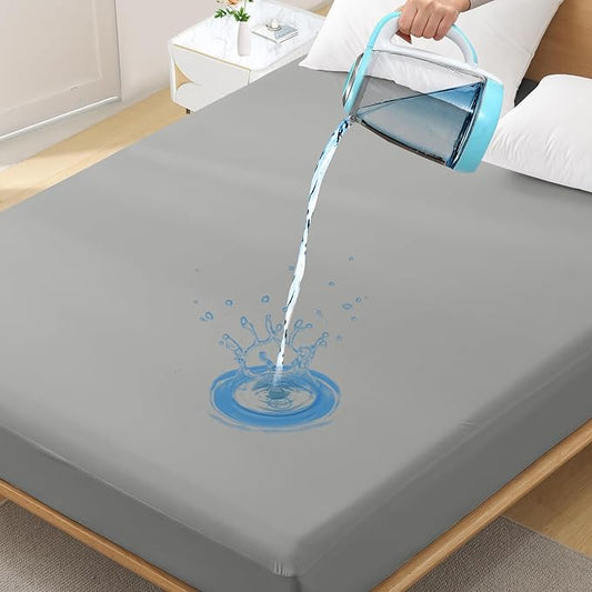 Queen Waterproof Mattress Protector - Noiseless, Breathable, Machine Washable Fitted Mattress Cover with Deep Pocket up to 5”-21”（Dark Grey）