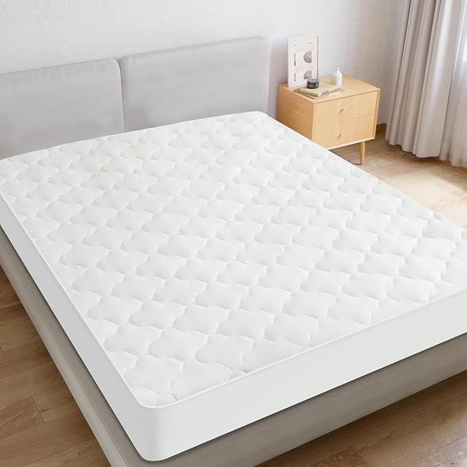California King Mattress Protector Pad Waterproof Quilted, Breathable & Cooling California King Size Mattresses Protector Cover Fitted with Deep Pocket Up to 18", (White)