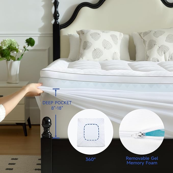 Choc chick 3.5 Inch Memory Foam Mattress Topper Full Size, Dual Layer 2 Inch Gel Egg Crate Memory Foam Plus 1.5 Inch Down Alternative Pillow Top Mattress Pad, Support for Back Pain