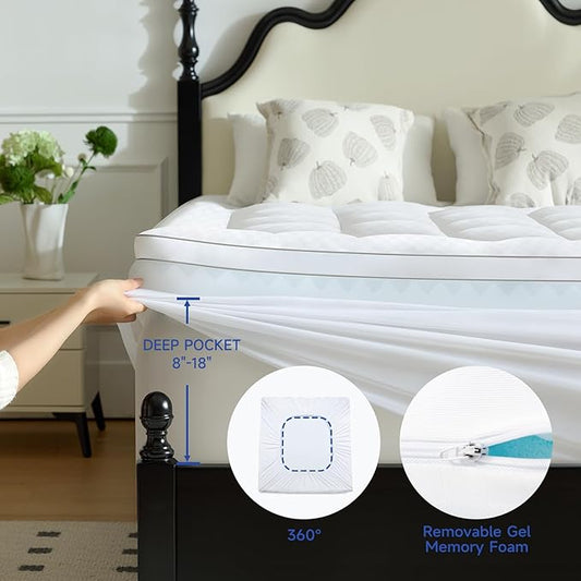Choc chick 3.5 Inch Memory Foam Mattress Topper Queen, Dual Layer 2 Inch Gel Egg Crate Memory Foam Plus 1.5 Inch Down Alternative Pillow Top Mattress Pad, Support for Back Pain