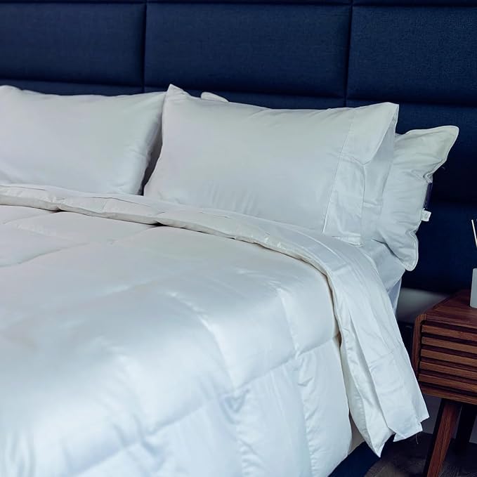 Down Alternative Comforter – Corner Loops in Each Corner, 400 Thread Count 100% Cotton Sateen Shell, Soft and Plush Feel, Queen Size: 90”x90”