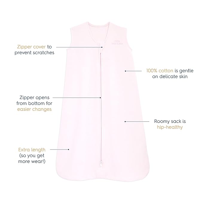 HALO SleepSack, 100% Cotton Wearable Blanket, Swaddle Transition Sleeping Bag, TOG 0.5, Soft Pink, Large, 12-18 Months