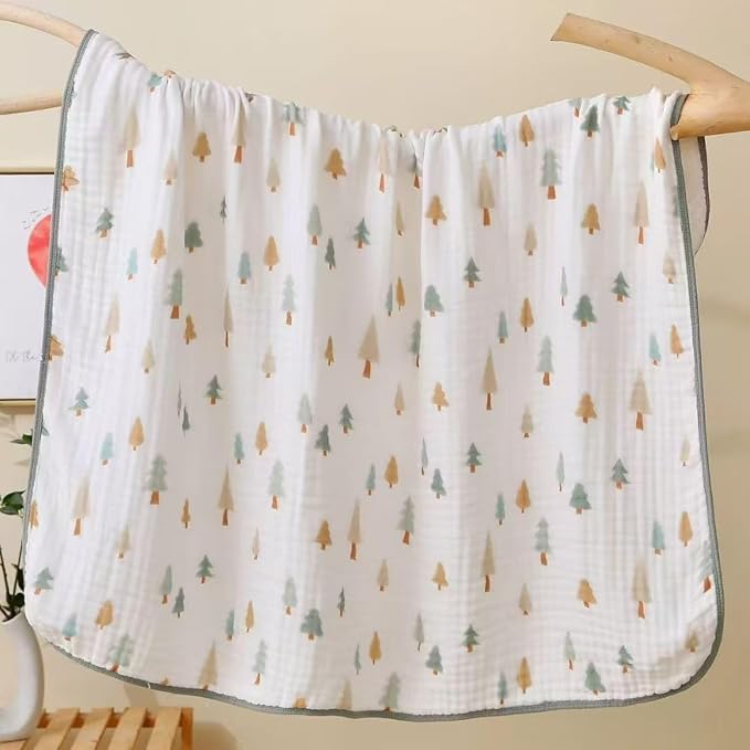 Pack of 2 Ultra Soft Cotton Muslin Baby Blanket Breathable Muslin Swaddle Blankets for Babies and Toddlers Boys Girls Newborn 43"X43" (Christmas Tree and Green)