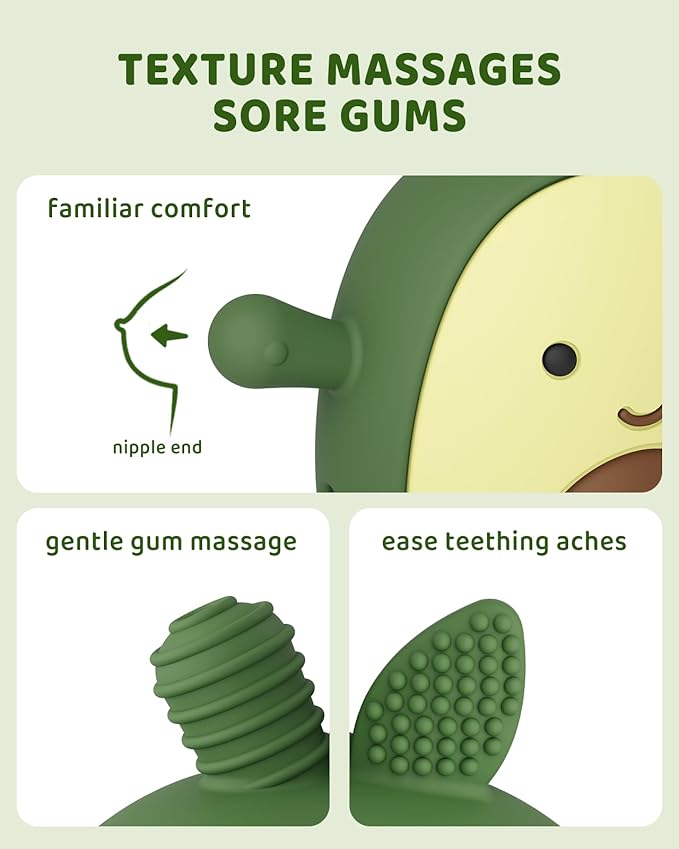 Baby Teething Toy Silicone Avocado Teething Mitten for Babies Over 3 Months Anti Dropping Wrist Hand Teethers Baby Chew Toys for Sucking Needs, BPA Free (Patent Pending)