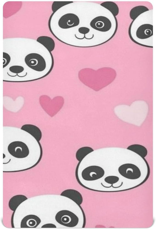 Pink Cute Panda Love Crib Sheets Standard Crib Toddler Mattresses Cover Fitted Baby Bed Sheet Breathable Crib Mattress Sheet for Girls Boys 39''x27''x9''