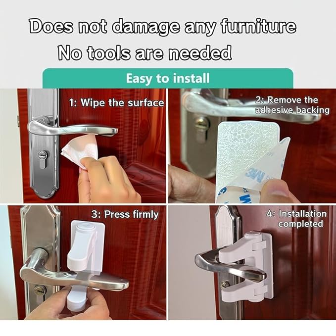Door Locks for Kids Safety (4 Pack),Prevents Toddlers/Pets from Opening Doors,Easy One-Hand Operation for Adults 3M Adhesive Backing No Tools Needed for Install for Cabinet Drawer. Furniture Kitchen