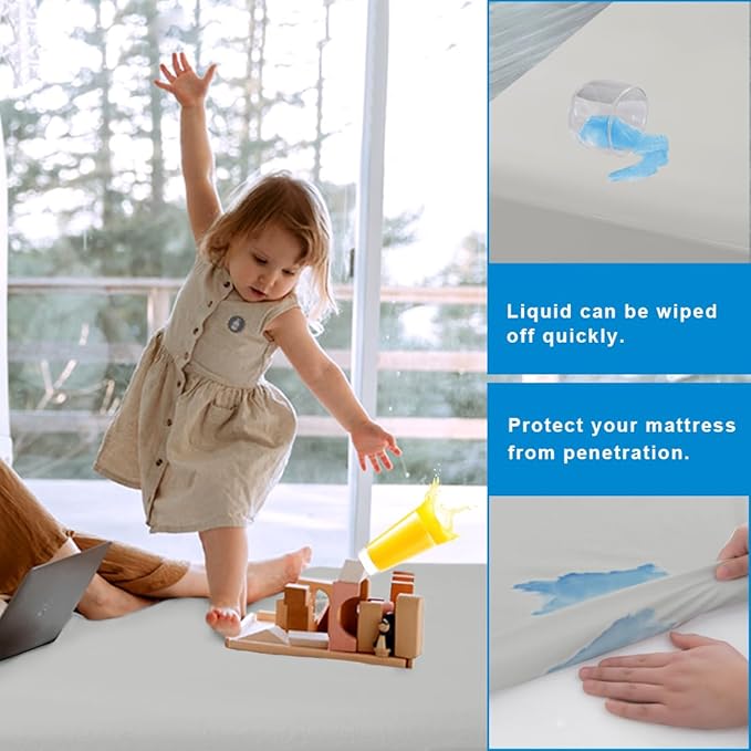 2 Pack Mattress Protector Full Size 100% Waterproof Fitted Mattress Cover, Breathable Noiseless & Machine Washable Bed Cover Deep Pocket from 5" to 21", Bed Protector for Pets Kids Adults Light Grey