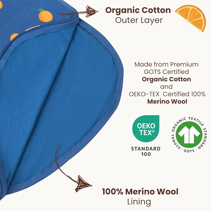 AnZai Merino Wool & Organic Cotton Sleep Sack for 2-24 Months - 2 Way Zipper Adjustable Sleeping Bag, Year Round
