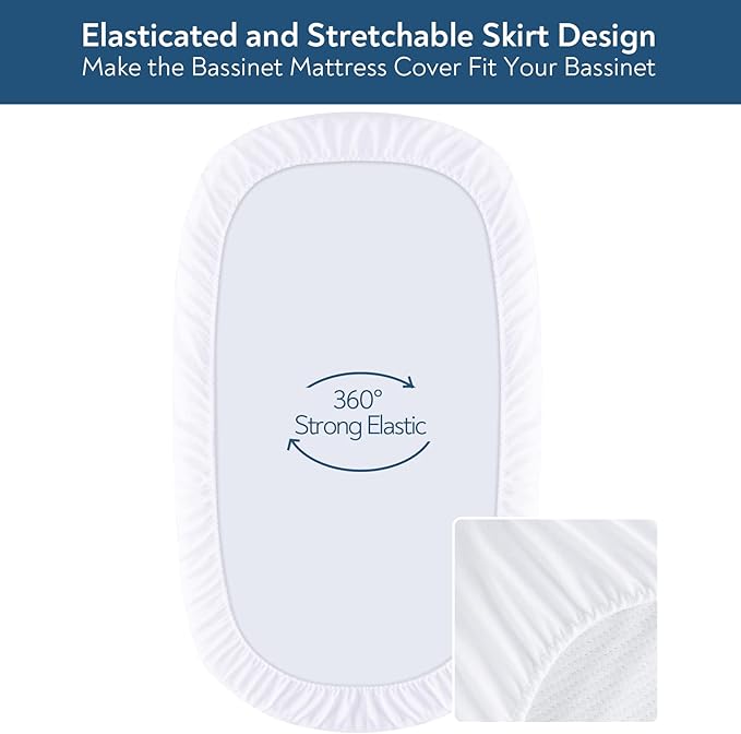 Magik & Kover Bassinet Mattress Pad Cover 15" x 30" - Fit for SNOO Smart Sleeper, Fisher Price Soothing Motions/Rock with Me, Dream On Me Lacy Bassinet, Waterproof, Cotton Terry Surface