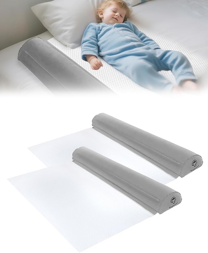 Inflatable Bed Rails for Toddlers, Non-Slip Soft Flocking Travel Bed Bumper, Inflatable Bed Bumpers for Kids for Full, Queen, King Size Beds, Blow-up Bed Bumper for Hotel, Travel, Home