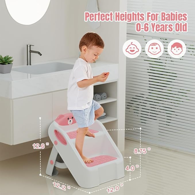 Step Stool for Toddlers, Toddler Step Stool for Bathroom Sink, Foldable Non-Slip Kids Stool with Handle, 2 Step Stools for Kids, Toddler Stool for Kitchen Bedroom Counter Sink