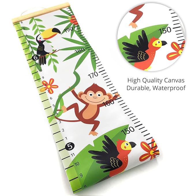 HomeEvolution Kids Growth Chart Height Measuring Chart, Jungle Animal Canvas Wall Hanging Rulers for Baby Children Girls Bedroom Decor