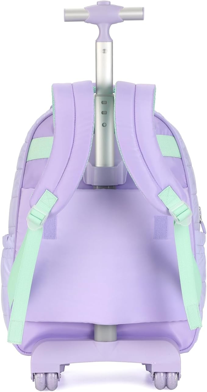 kingdisen Large Rolling laptop Backpack Set with Lunch Bag, Kids Backpack for school girls kids with Wheels (BEAUTIFUL PURPLE)