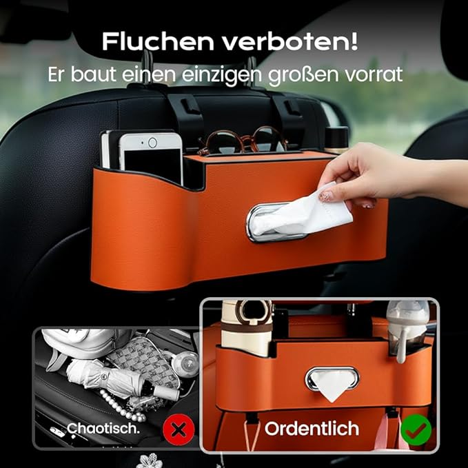 3-in-1 Car Backseat Organizer, 2026 New Multifunctional Back Seat Car Organizer with Cup Holder, Tissue Box, Trash Bin & Hooks for Hold Phones, Snacks, Drinks, Handbags (2, Beige)