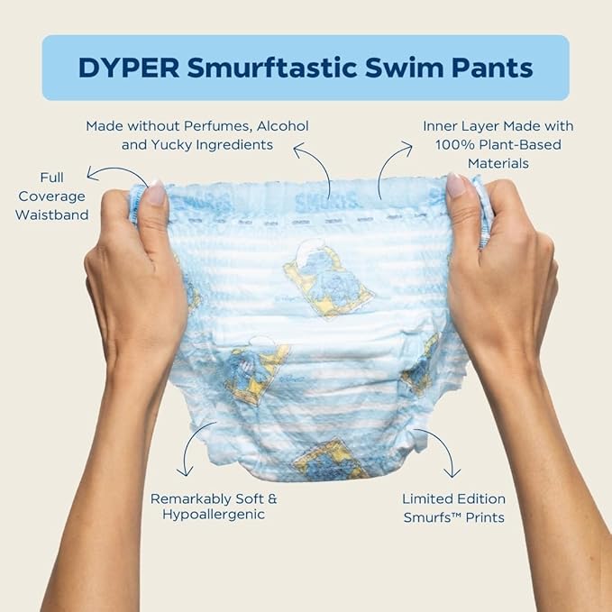 DYPER Smurftastic Baby Swim Diapers (21 Count), Hypoallergenic Plant-Based Baby Swim Diaper | Eco-Friendly & Absorbent Swimming Diapers for Babies, Size S