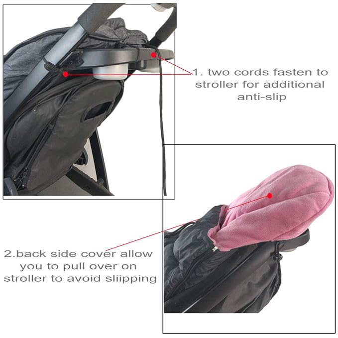 3-in-1 High Performace Universal Stroller Footmuff,Filled with 3D Cotton,Waterproof Bunting Bag Perfect for Winter Outdoor Tour,Rose