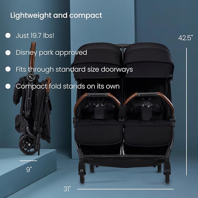 Silver Cross Jet Double - Full Size Side by Side Double Infant & Toddler Stroller - Lightweight, Compact & Easy to Fold, with All-Terrain Wheels – Disney Park Approved, Space Black