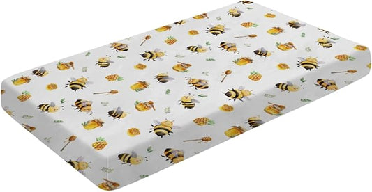 Bee Honey Baby Crib Sheets Neutral for Standard Crib Mattress Pads Cartoon Bee Honeycomb Fitted Crib Sheet Nursery Crib Mattress Cover Boys Girls Toddler Bed Sheet Stretchy Breathable Nursery Bed