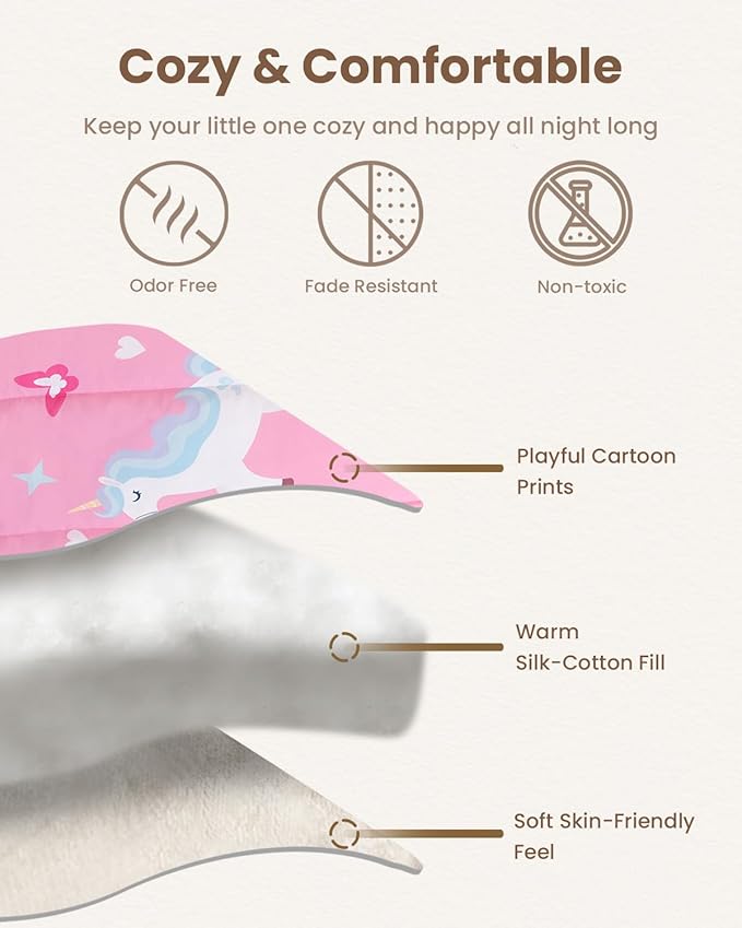TinyPalsa Toddler Bedding Set, 4-Piece Pink Rainbow Pony Comforter Set for Girls and Boys, Breathable Crib Bedding Includes Ultra-Soft Quilt, Flat & Fitted Sheets, Pillowcase