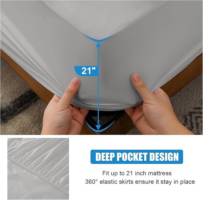 2 Pack Mattress Protector Twin XL Size 100% Waterproof Fitted Mattress Cover, Breathable Noiseless & Machine Washable Bed Cover Deep Pocket from 5" to 21", Bed Protector for Kids Adults Dark Grey