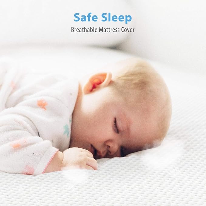 Crib Mattress, Dual Sided Comfort Memory Foam Toddler Bed Mattress, Triple-Layer Breathable Premium Baby Mattresses for Infant and Toddler w/Removable Outer Cover - White&Blue