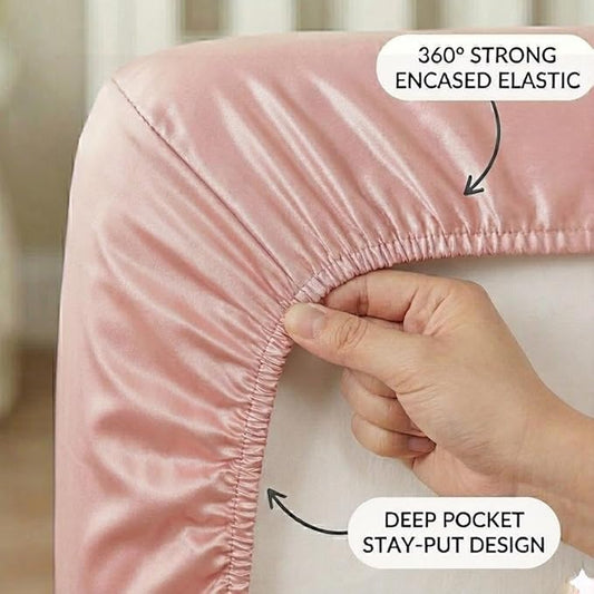 Pro Goleem Satin Mini Crib Sheets 2 Pack, Pink & Purple Silky Soft Fitted Sheet for Baby Hair Protection, 38"x24"x5" Breathable Mattress Cover Compatible with Pack n Play & Portable Crib