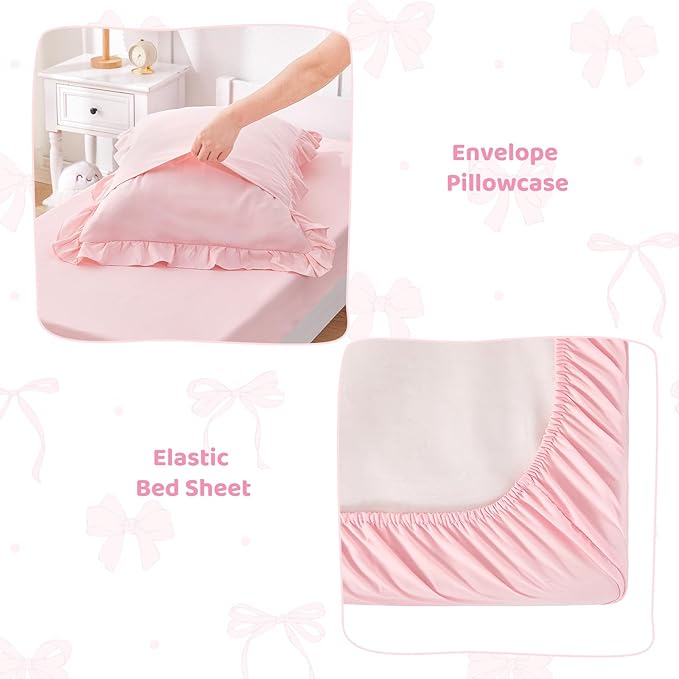 Wowelife Princess Toddler Bedding Set for Girls, Boho Toddler Bed Set, 4 Pieces Ruffles Jacquard Embroidery Toddler Girl Comforter with Comforter, Fitted Sheet, Flat Sheet and Pillowcase, Pink