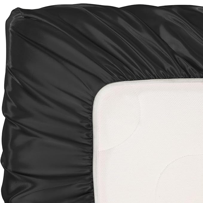 Pro Goleem Satin Soft Crib Sheet Great for Baby with Sensitive Hair Silky Baby Sheet Black 52’’x28’’x8’’ Unisex Fitted Sheet Gift for Boys and Girls